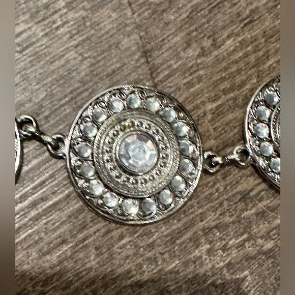 Silver Medallion Crystal Adorned Chain Belt For Women Boho, Western, Cowgirl - Picture 4 of 15